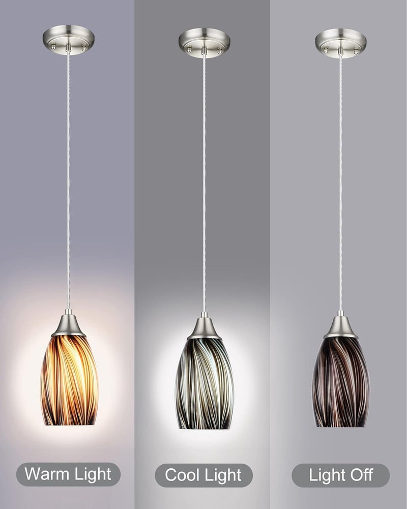 karyfine Mini Pendant Lights Kitchen Island,Blown Art Glass Pendant Light Fixtures with Brush Nickel Finish Coffee Brown Hanging Lamp Shade for Kitchen Over Sink,Hallway,Bathroom Dining Room - Image 3